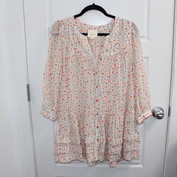 Anthropologie Maeve Paccia Button down Tunic size XS Geometric Tiered - Picture 2 of 5